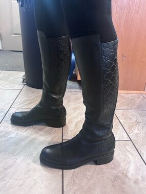 Gucci Black Embossed Leather Over-the-Knee Boots